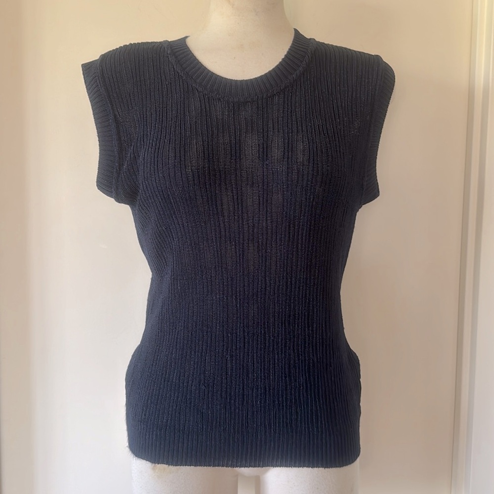 💕Vintage Black Silky Knit Sleeveless Sweater L VGUC